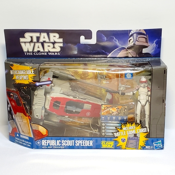 Star Wars Clone Wars Republic Scout Speeder ARF Trooper Red 2010 Factory Sealed.